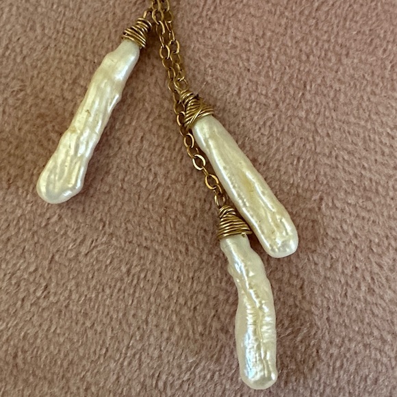 Baroque Freshwater Pearl Cascade Drop Earrings | Gold Tone | Boho Bridal - Picture 8 of 11